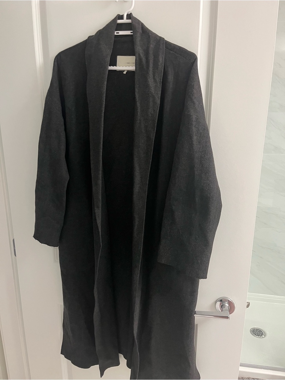 OAK + FORT Long Open Front Cardigan – Charcoal – Size S